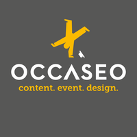 OCCASEO content. event. design. logo, OCCASEO content. event. design. contact details