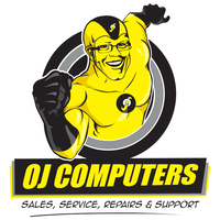 OJ Computers logo, OJ Computers contact details