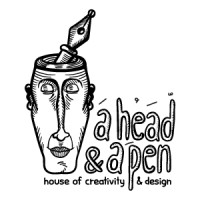 a head and a pen logo, a head and a pen contact details