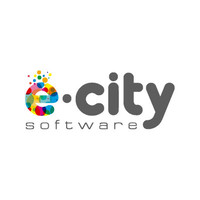 E-City logo, E-City contact details