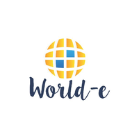 World-e logo, World-e contact details