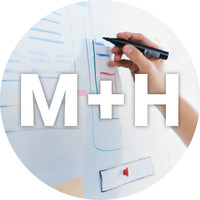 M+H logo, M+H contact details