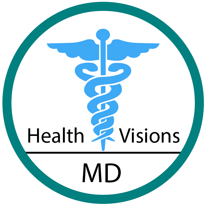 HealthVisionsMD logo, HealthVisionsMD contact details