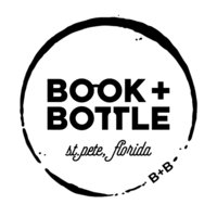 book + bottle logo, book + bottle contact details