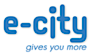 E-city logo, E-city contact details