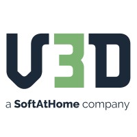 V3D, a SoftAtHome company logo, V3D, a SoftAtHome company contact details