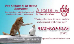 A Pause for Paws logo, A Pause for Paws contact details