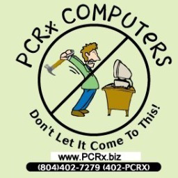 PCRx Computers logo, PCRx Computers contact details