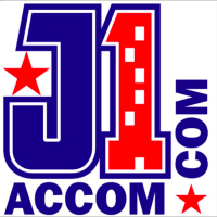 J1Accom logo, J1Accom contact details