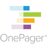 OnePager logo, OnePager contact details