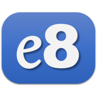 E-8 logo, E-8 contact details