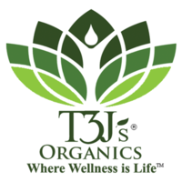 T3J's Organics logo, T3J's Organics contact details