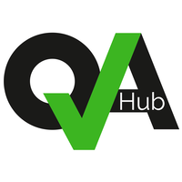 QA Hub logo, QA Hub contact details