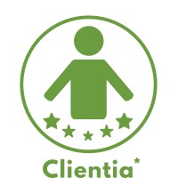 Clientia* logo, Clientia* contact details