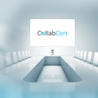 CollabCert logo, CollabCert contact details